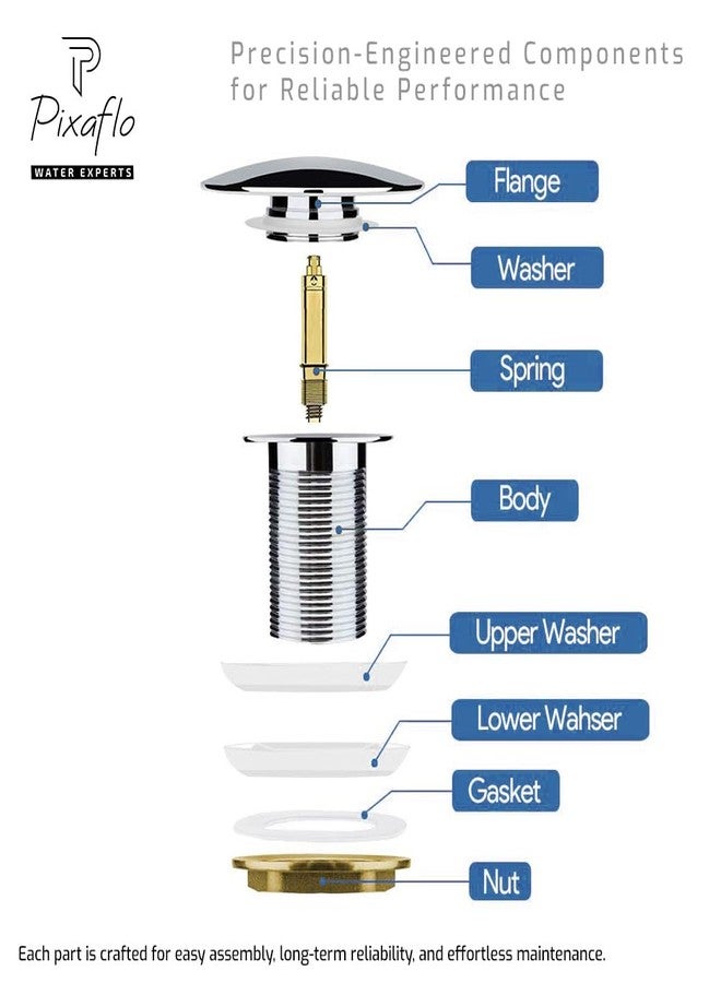 Pixaflo 3-Inches Stainless Steel Pop-Up Waste Coupling for Wash Basin & Sink | Full Threaded G1¼” | Durable Anti-Rust Bathroom Drain Plug | Universal Fit for Vanity & Countertop | Chrome Finish - Image 3